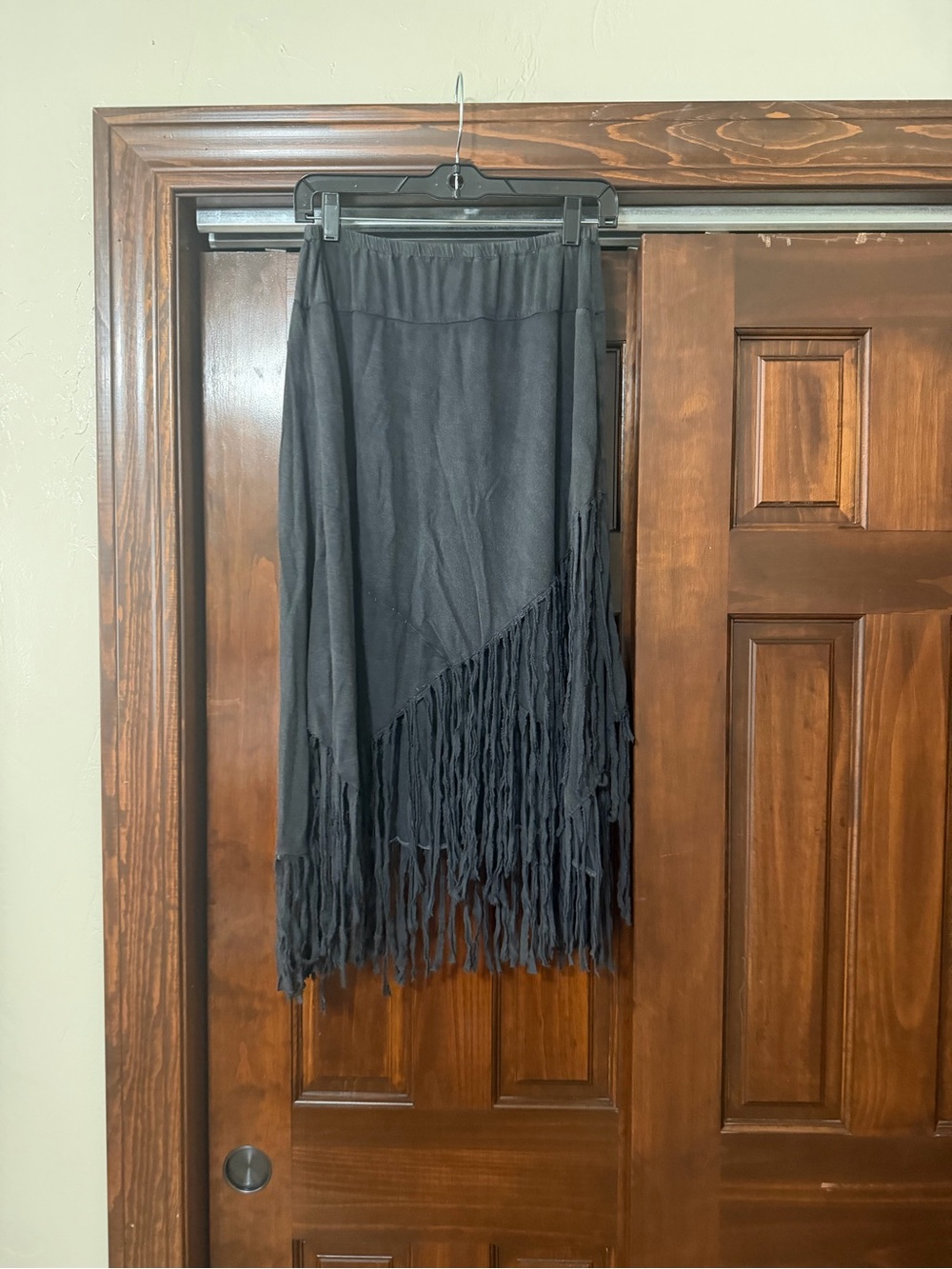 Nostalgia Black Asymmetrical Fringe Midi Skirt